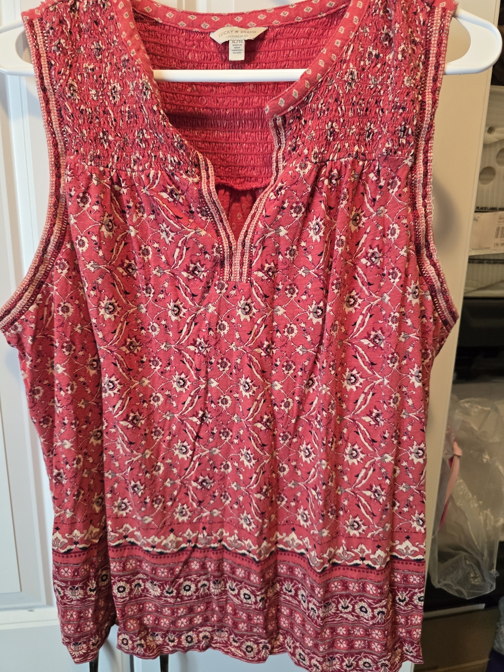 Lucky Brand Pink Floral Smocked Yoke Tank Top